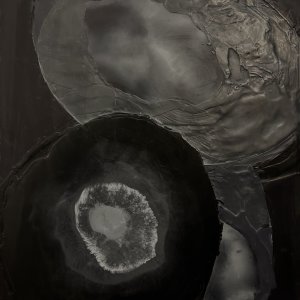 Silver Cloud, 2019, encausto su legno, 61 x47 cm.