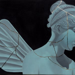 The gold of Psyche 70 x 50 cm acrylic and gold leaf on canvas