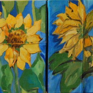 sunflowers , 4 x 30 x 40 , oil on canvas jeans