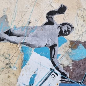 Gli acrobati, particolare  100x70 Collage mix media su tela  2023