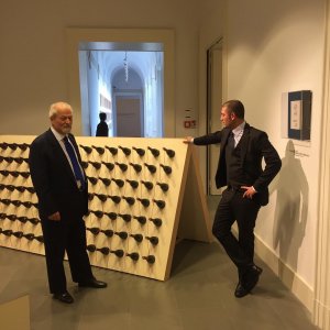 Enrico e Lorenzo Lombardi alla Fondazione Puglisi Cosentino di Catania per la mostra antologica di Ugo Nespolo 