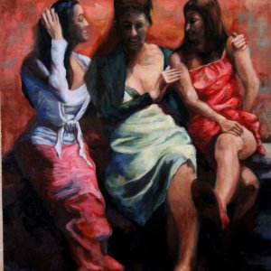 Tre Donne in Puglia - olio su tela