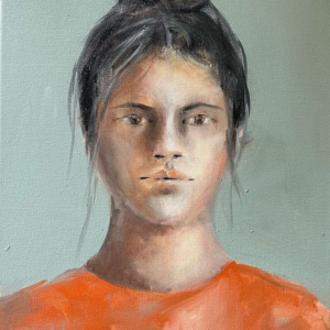 Girl in a red sweater, 2022, oil on canvas, 60 x 50 cm
