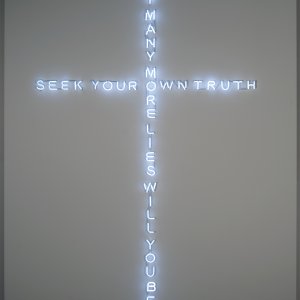 Da 'Summer Group Show' (Montoro12 Contemporary Art, Roma): Seek Your Own Truth, 2014, neon e acrilico su tela, 235x130 cm