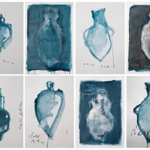 Vaso bianco, vaso blu (2021) - acrilico e pastello su carta - cm 59 x 41 cad