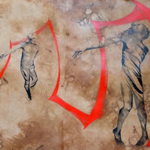 Stelle ballante, 158 x 119 cm, inchiostro di china e olio su seta,2017