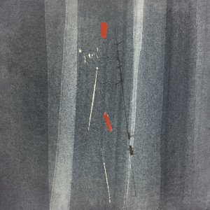 Taglio con punto rosso, cm 30x30, acrilico su carta, 2019
