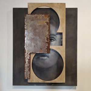 Head XVI (2019) 52 x 61 cm, oil, steel and wood on panel