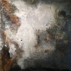 On the precipice n. 3, cement, acrylic, bitumen on canvas 25x25 cm, 2023