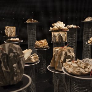 Fossil Pages, 2019 - installation with sculpture/books realized at MACRO in Rome - credits Carlo Maria Causati