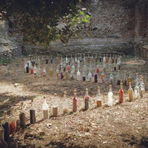 Drift 41N, 12E - site specific installation with glass bottles and recycled items - Porti imperiali di Claudio e Traiano, Fiumicino (RM) - credits Federico Carnevale