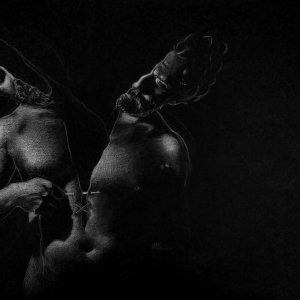 Getting myself together. White pencil on black paper, 100 cmx 70cm.