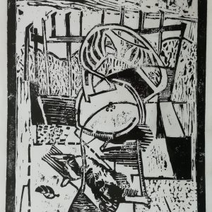 Cats ARE Cubist, woodcut 