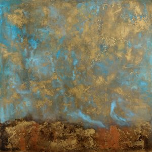 Michelle Gagliano, Improv in Blue, 2018, olio e tecniche miste su legno, cm 117 x 117 x 7