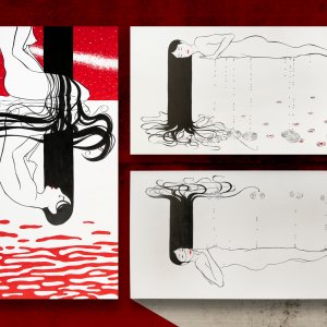 triptych: End of a Love - Ink and acrylic on canvas, 55,1x82,7 inches