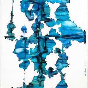 Cavaliere azzurro, acquerello su carta, 83x63cm, 2021