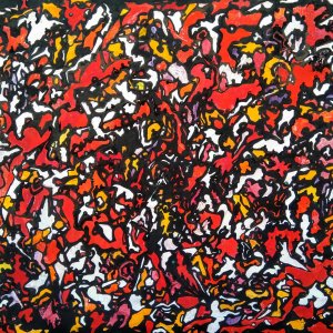 Red black yellow puzzle, mixed media on cardboard 1996-2005 cm 70 x 50