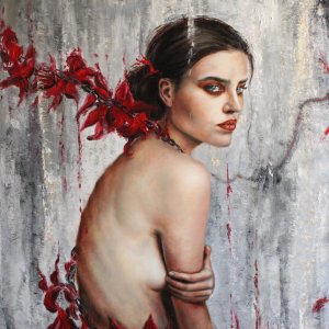 Carla Pugliano, Fiori di sangue, 90x80, olio su tela