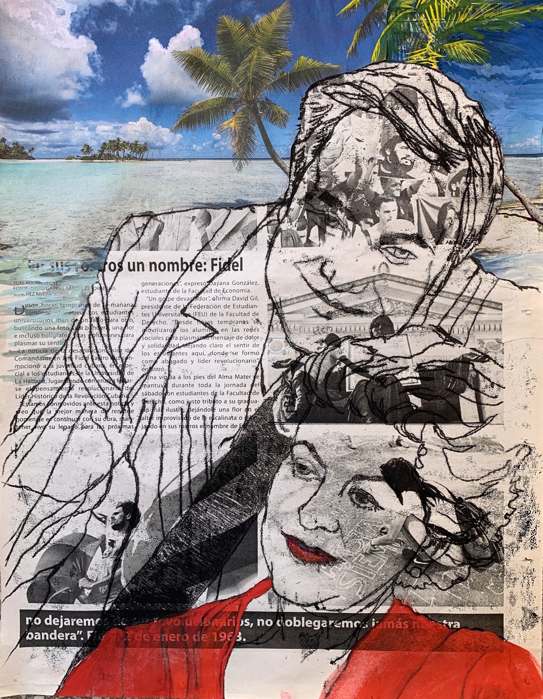 Cuando salimos de Cuba,Hand painted and collaged monoprint on 