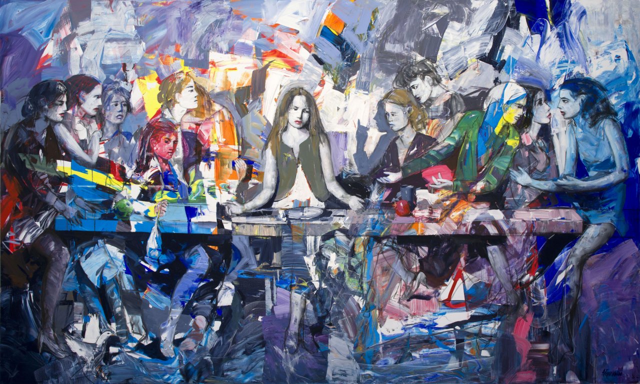 Last supper, 59x98.4 inches, oil and acrylic on canvas 