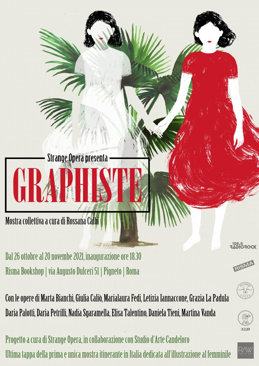 Locandina di Graphiste la prima mostra itinerante al femminile a cura di Rossana Calbi