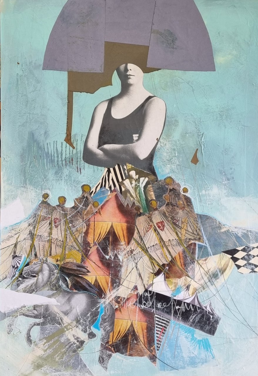Le Carrousel, 100X70, collage mix media on canvas, 2023