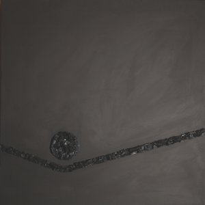 Vito Bongiorno 'La rottura dell'orizzonte', 2016, cenere, acrilico e carbone su tavola, cm. 93,5x93,5